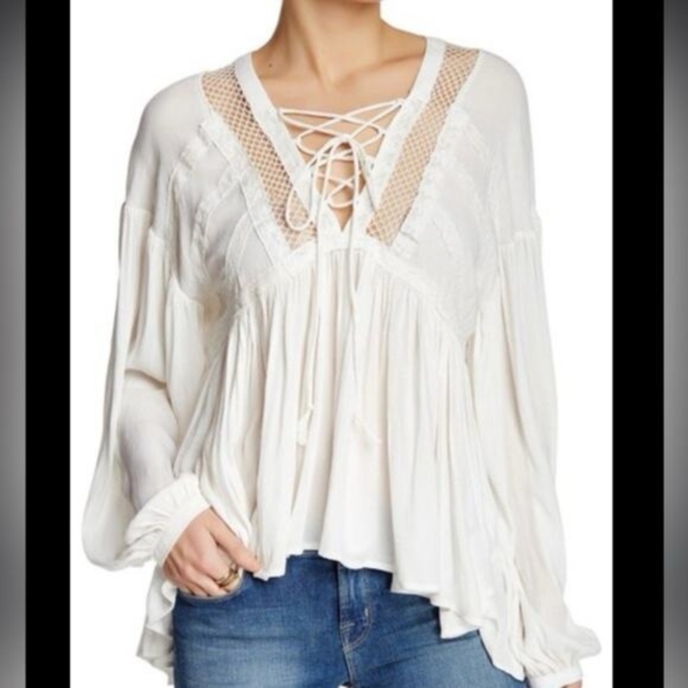 Free People Don't Let Go White Boho Embroidered Blouse S - Picture 2 of 7